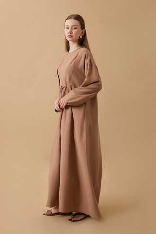 Ribbon Detail Dress Tan - 4