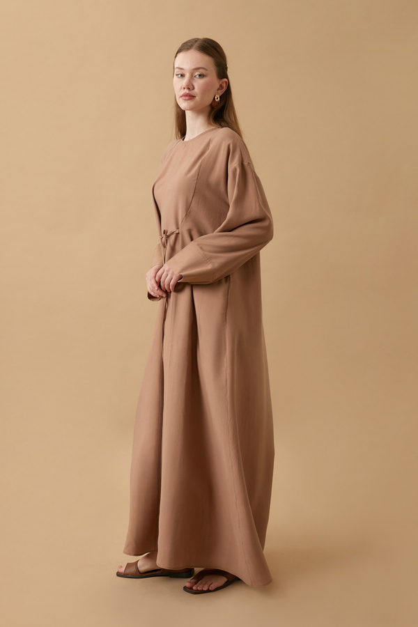 Ribbon Detail Dress Tan - 4