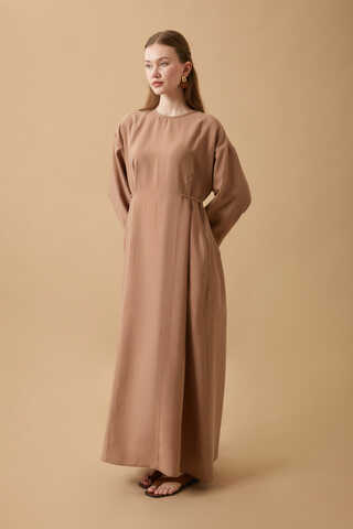 Ribbon Detail Dress Tan - 10