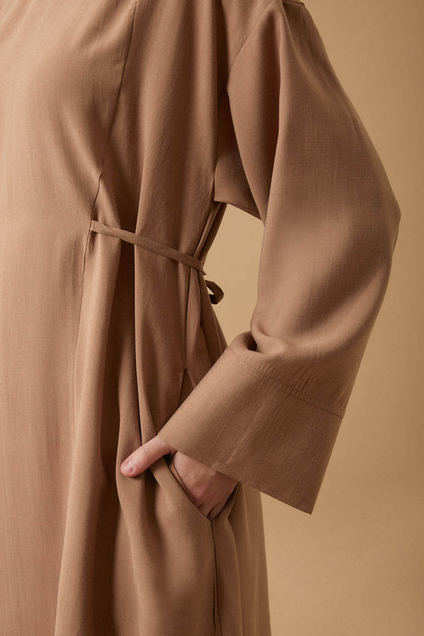 Ribbon Detail Dress Tan - 6