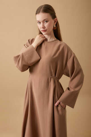 Ribbon Detail Dress Tan - 3