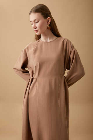 Ribbon Detail Dress Tan - 8