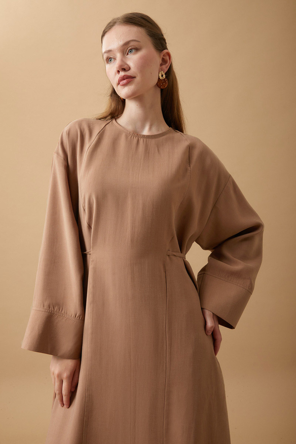 Ribbon Detail Dress Tan - 5