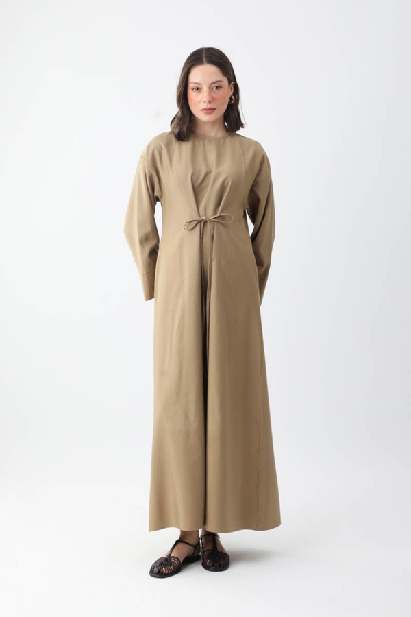 Ribbon Detail Dress Taupe  - 4