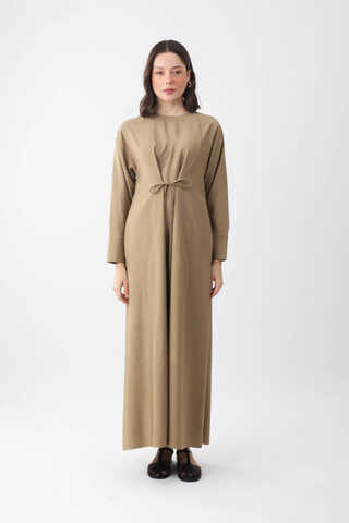 Ribbon Detail Dress Taupe  - 5