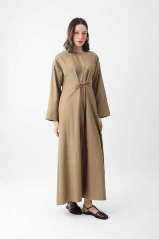 Ribbon Detail Dress Taupe  - 7