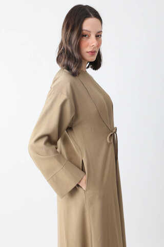 Ribbon Detail Dress Taupe  - 9