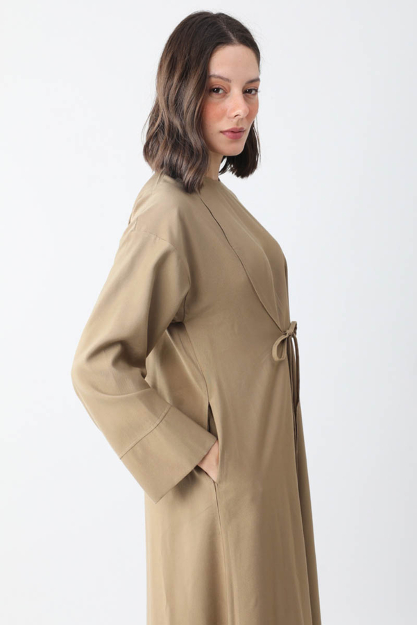 Ribbon Detail Dress Taupe  - 9