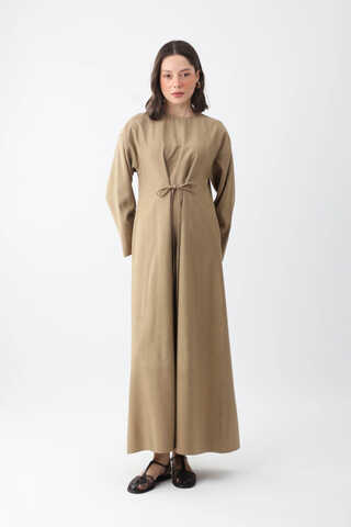 Ribbon Detail Dress Taupe - 4