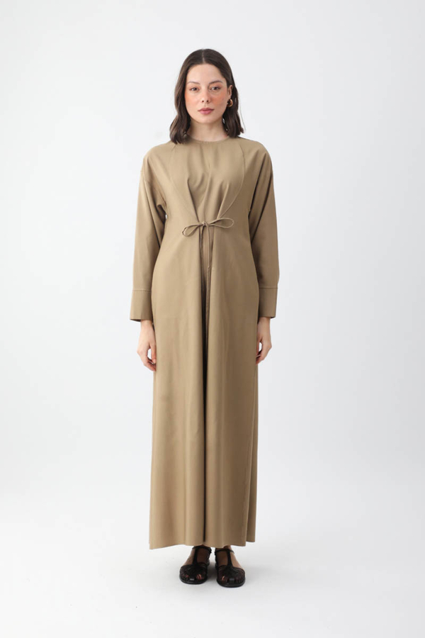 Ribbon Detail Dress Taupe - 5