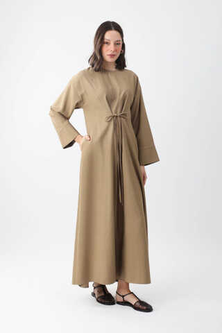 Ribbon Detail Dress Taupe - 6