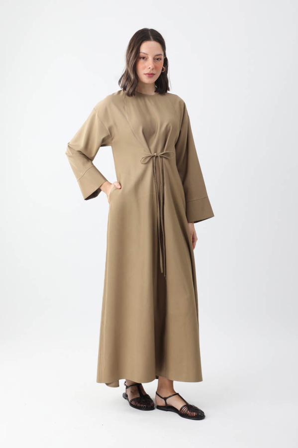 Ribbon Detail Dress Taupe - 6