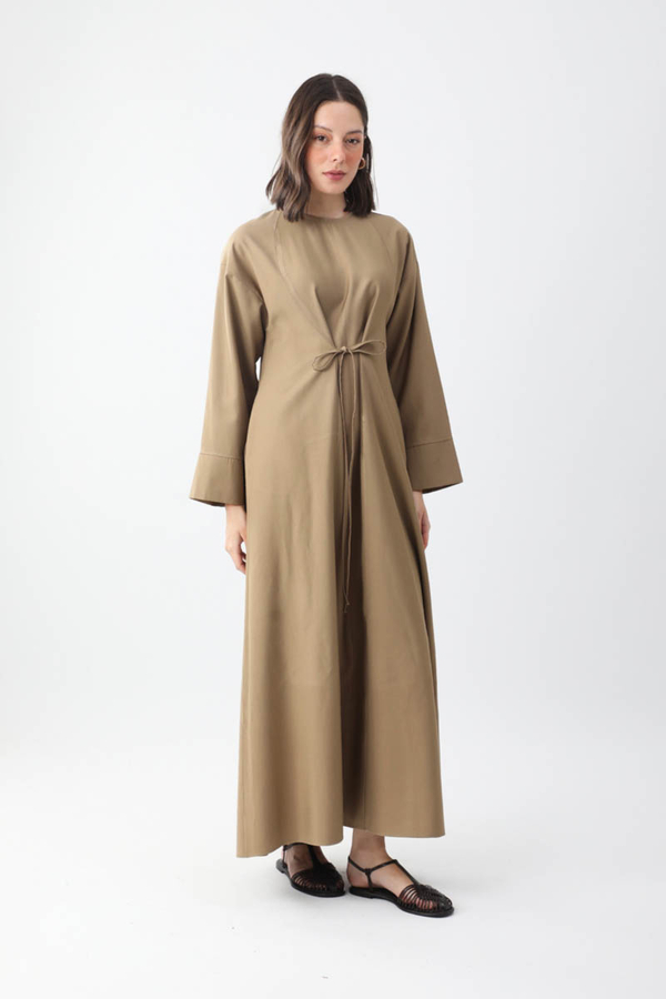 Ribbon Detail Dress Taupe - 7