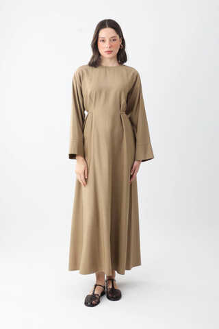 Ribbon Detail Dress Taupe - 1