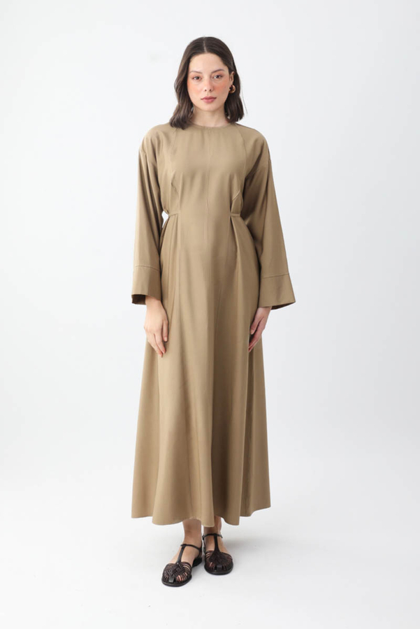 Ribbon Detail Dress Taupe - 1