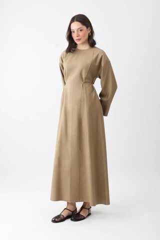 Ribbon Detail Dress Taupe - 10