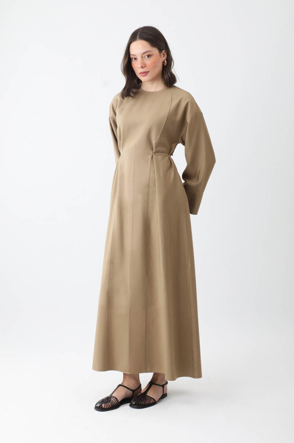 Ribbon Detail Dress Taupe - 10