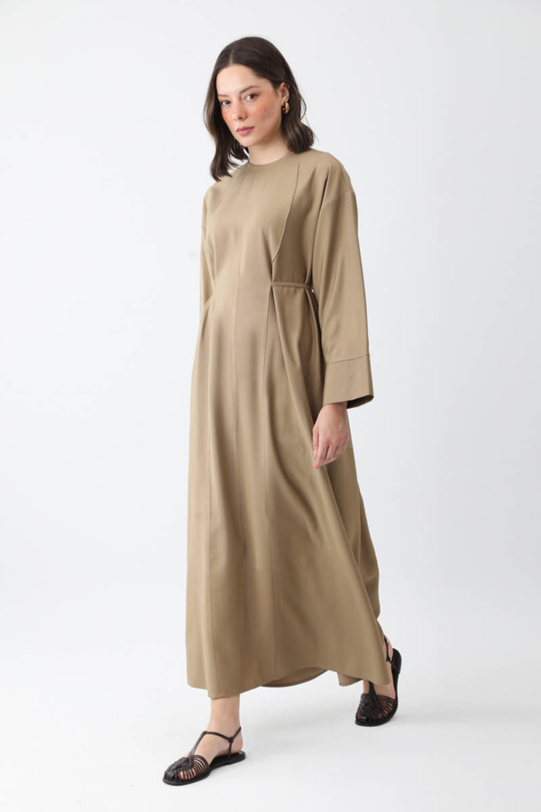 Ribbon Detail Dress Taupe - 2