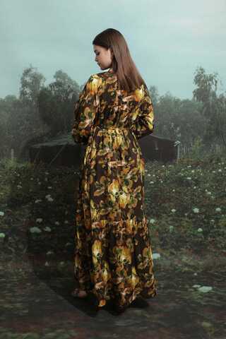 Robalı Desenli Elbise Kahverengi - 7