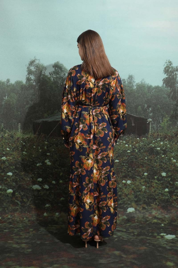 Robalı Desenli Elbise Lacivert - 12