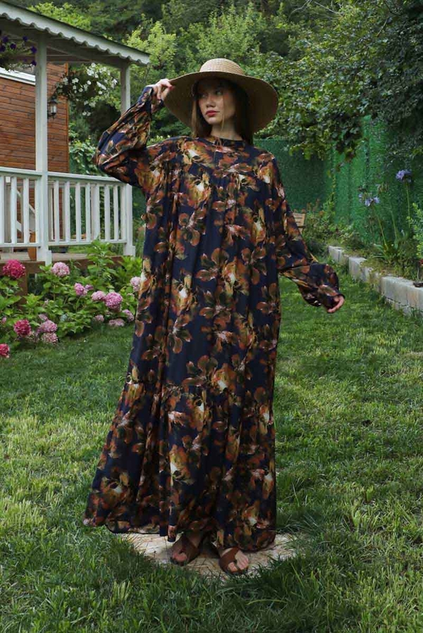 Robalı Desenli Elbise Lacivert - 2