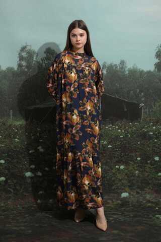 Robalı Desenli Elbise Lacivert - 8