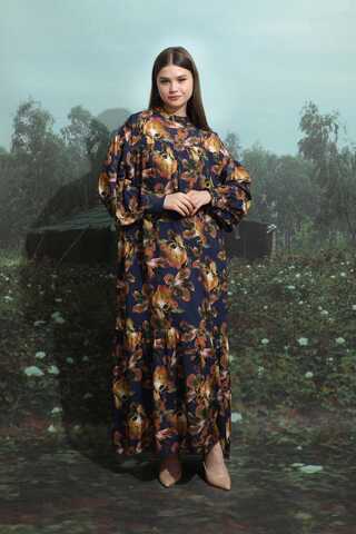 Robalı Desenli Elbise Lacivert - 6