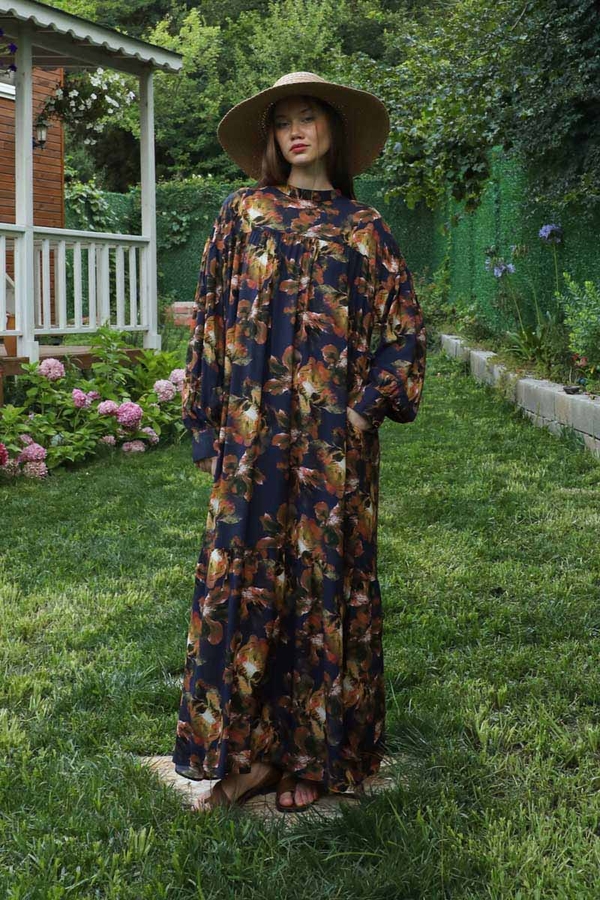 Robalı Desenli Elbise Lacivert 