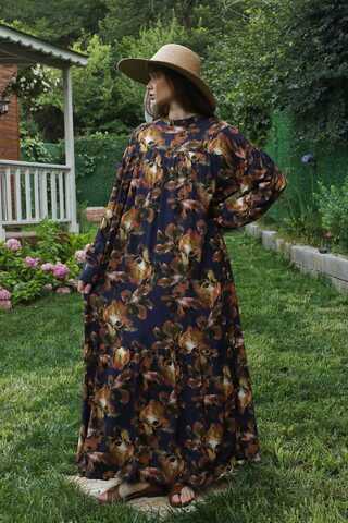 Robalı Desenli Elbise Lacivert - 5