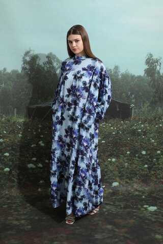 Robalı Desenli Elbise Mavi - 8