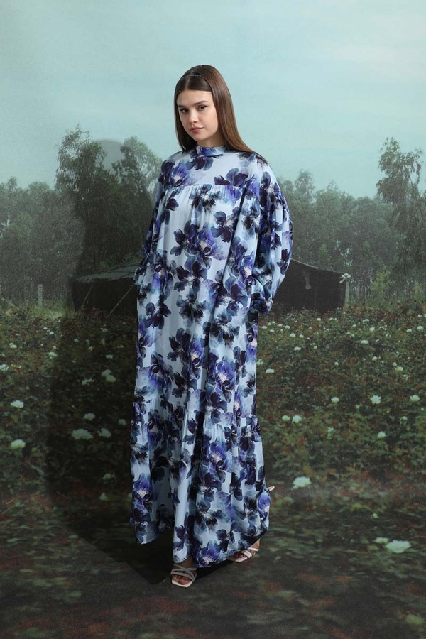 Robalı Desenli Elbise Mavi - 8