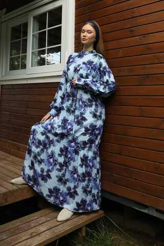 Robalı Desenli Elbise Mavi - 2