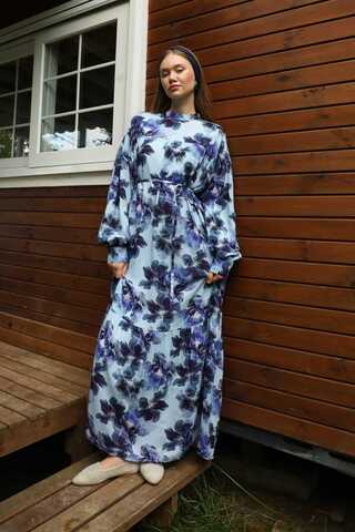 Robalı Desenli Elbise Mavi - 3