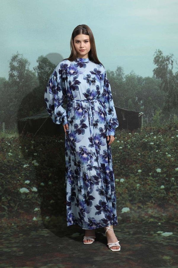 Robalı Desenli Elbise Mavi - 4