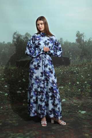 Robalı Desenli Elbise Mavi - 6