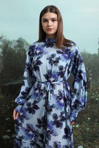 Robalı Desenli Elbise Mavi - 9