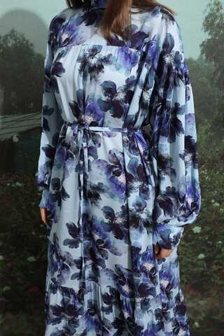 Robalı Desenli Elbise Mavi - 7