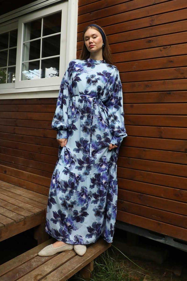 Robalı Desenli Elbise Mavi - 3