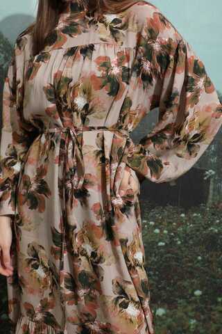 Robalı Desenli Elbise Vizon - 9