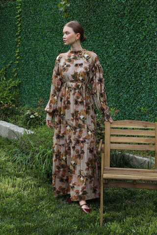 Robalı Desenli Elbise Vizon - 2