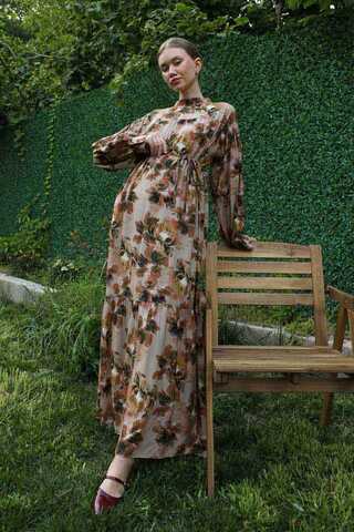 Robalı Desenli Elbise Vizon - 4