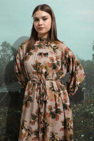 Robalı Desenli Elbise Vizon - 11