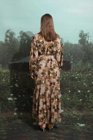 Robalı Desenli Elbise Vizon - 12