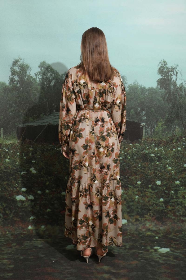 Robalı Desenli Elbise Vizon - 12