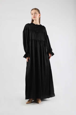 Robalı Saten Elbise Siyah - 3