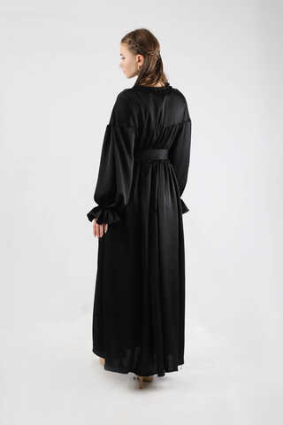 Robalı Saten Elbise Siyah - 6