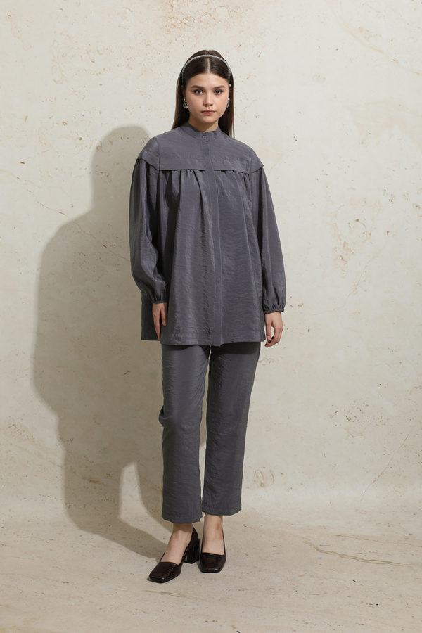 Robası Detaylı Tunik Takım Füme - 3