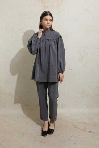 Robası Detaylı Tunik Takım Füme - 5