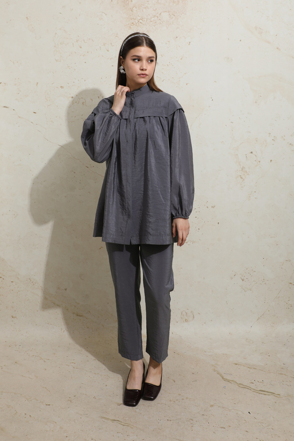 Robası Detaylı Tunik Takım Füme - 5