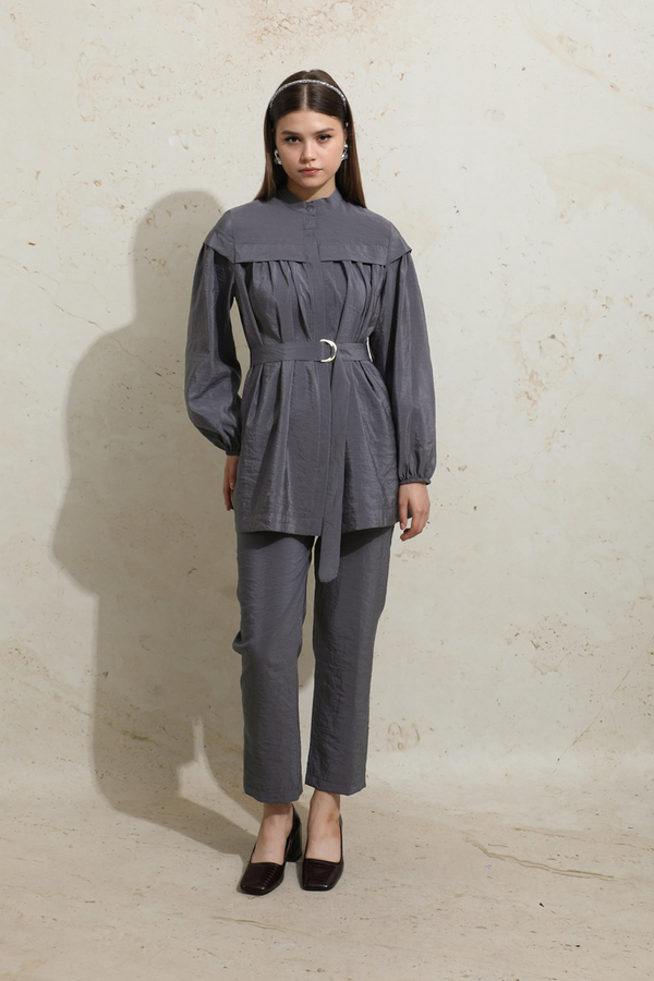 Robası Detaylı Tunik Takım Füme - 2